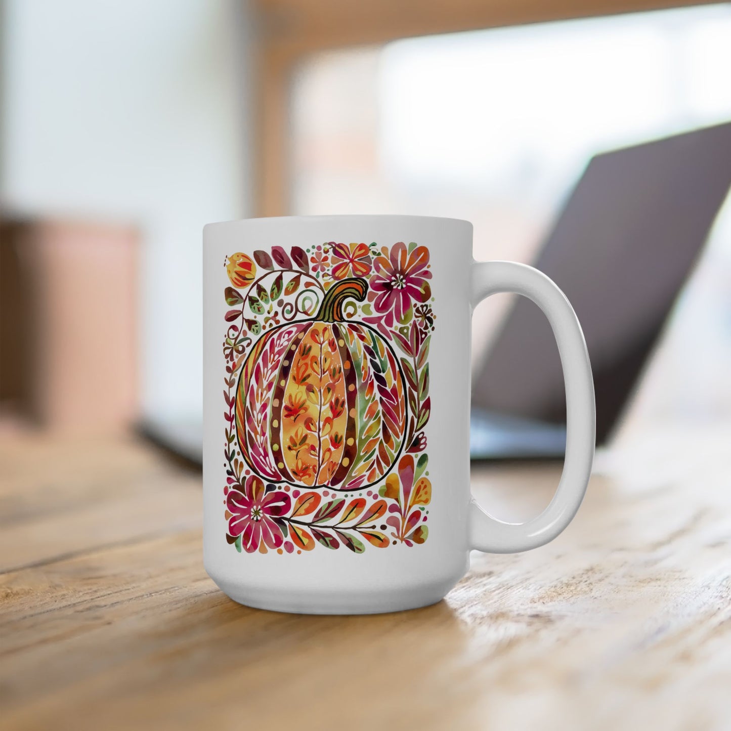 🎃🌸 Floral Pumpkin Mug – Autumn Harvest Coffee Cup 🍂☕
