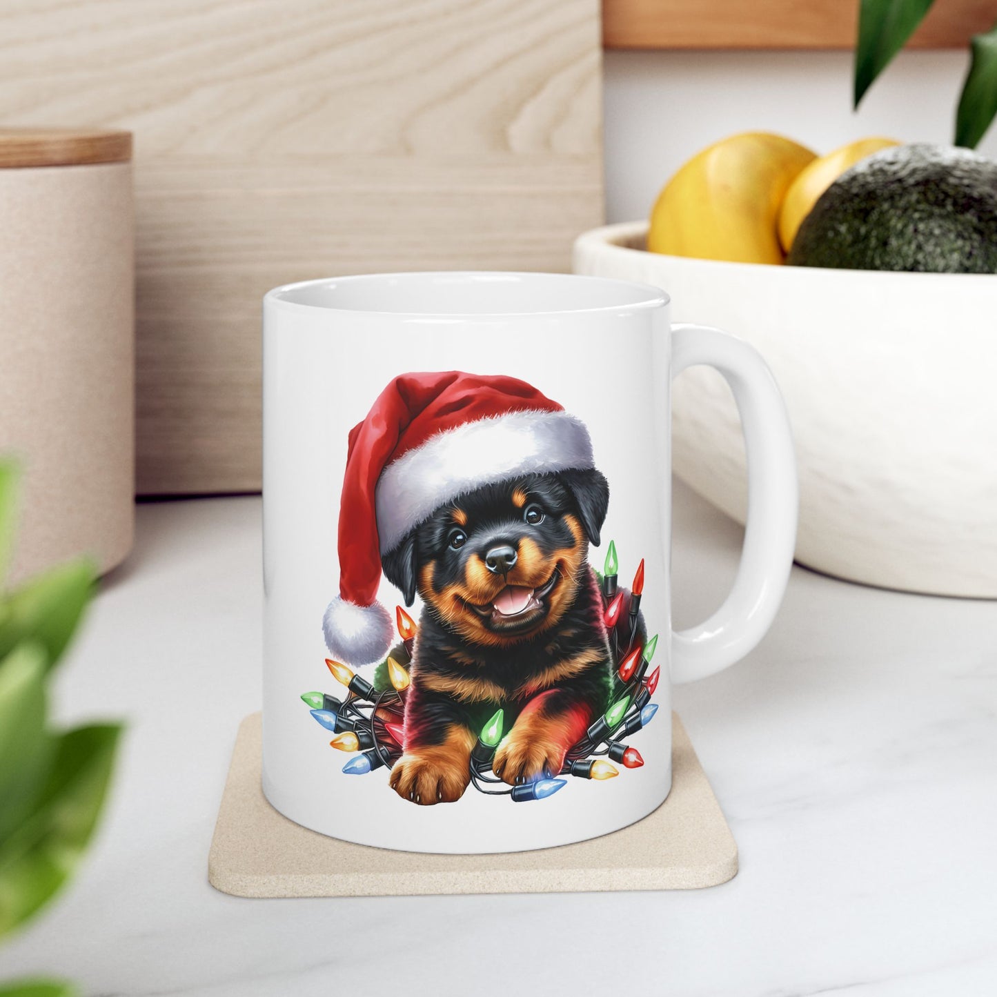 🎄 Rottweiler Christmas Lights Mug – Festive Cheer with Puppy Cuteness ☕