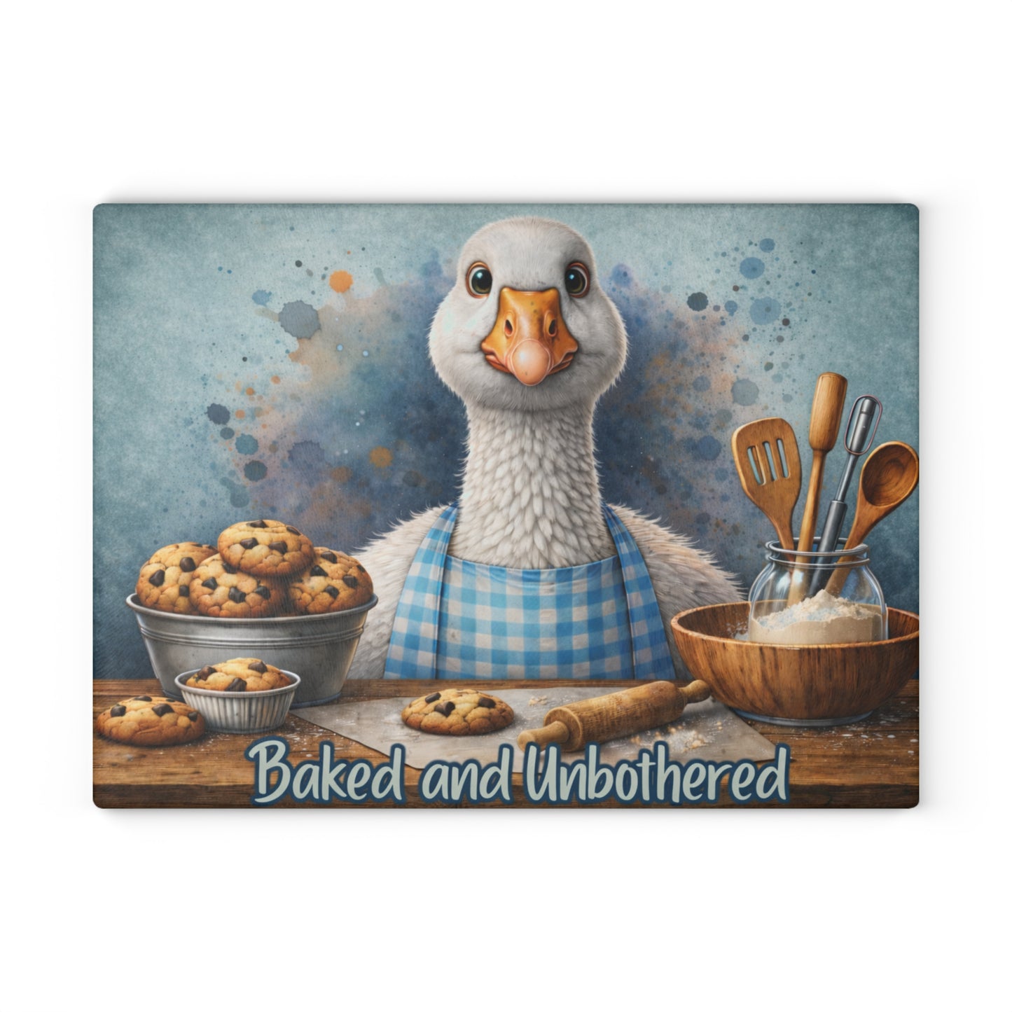 Baked and Unbothered Glass Cutting Board – Whimsical Goose Kitchen Decor