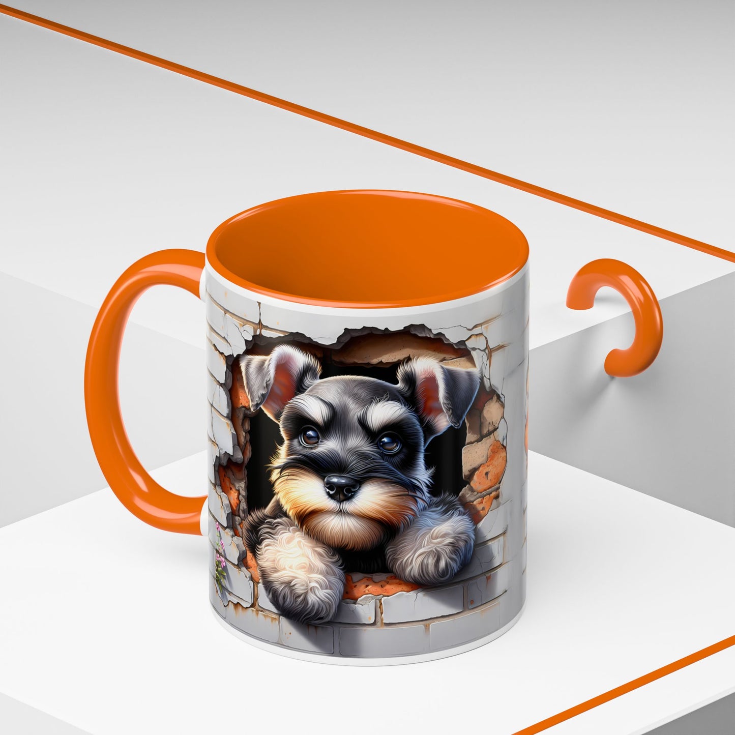 🎀🐶 Schnauzer Puppy Accent Mug – Cute Peek-Through Dog Design for Animal Lovers ☕💖