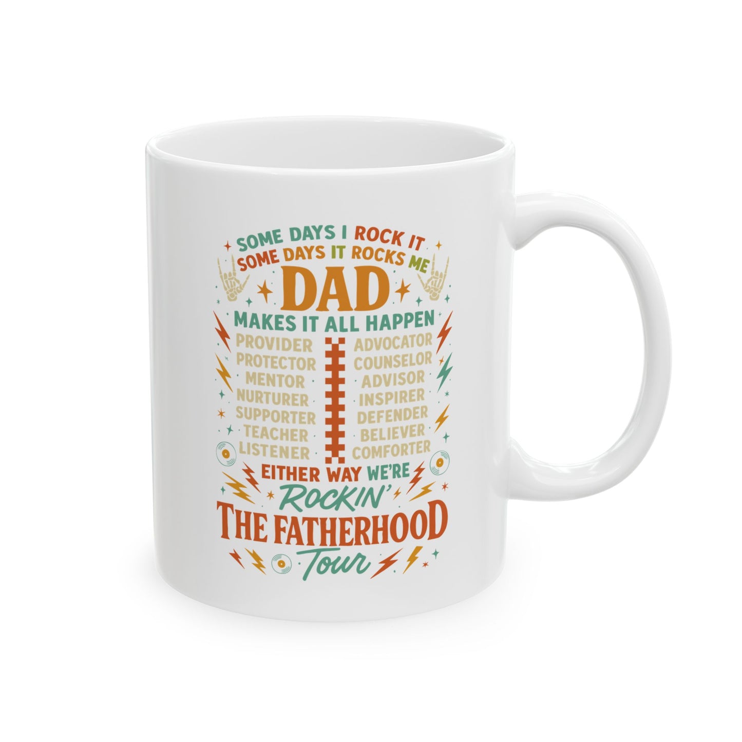 🎸🔥 DAD TOUR – Double-Sided Coffee Mug Celebrating Dad’s Superpowers! 💪☕