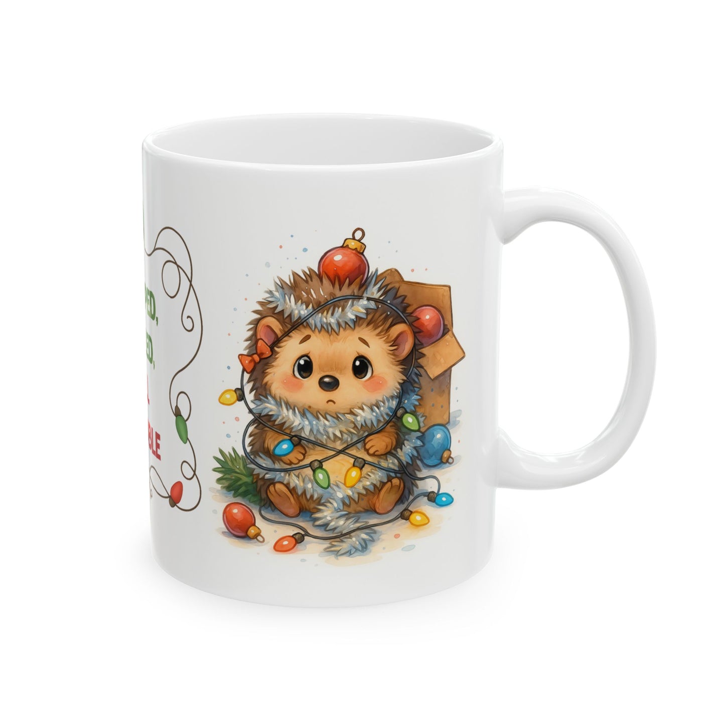 🦔🎄 Wrapped, Tangled, Still Adorable Hedgehog Mug – Cute Christmas Coffee Cup ✨☕