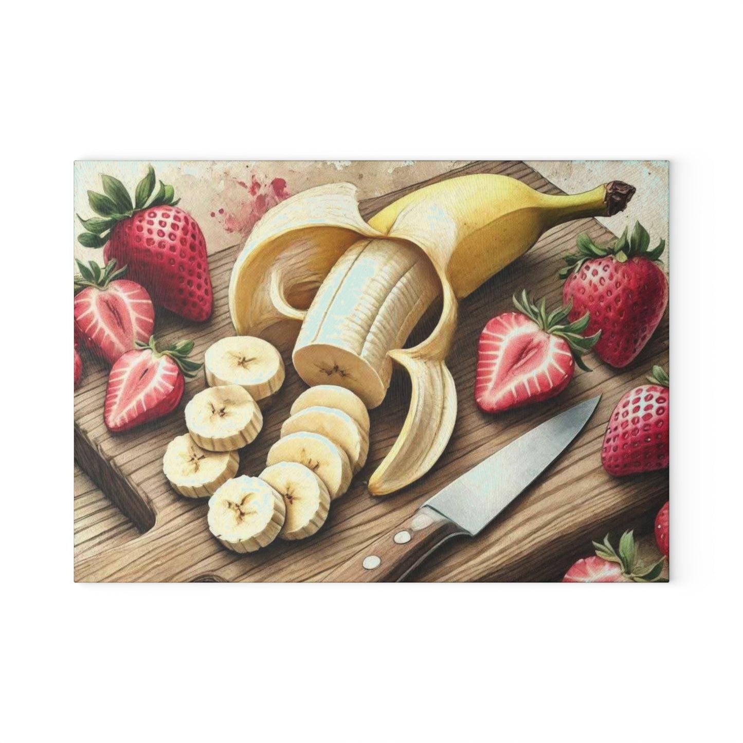 Tabla de cortar de vidrio templado para exhibición de frutas con una vibrante variedad de frutas frescas