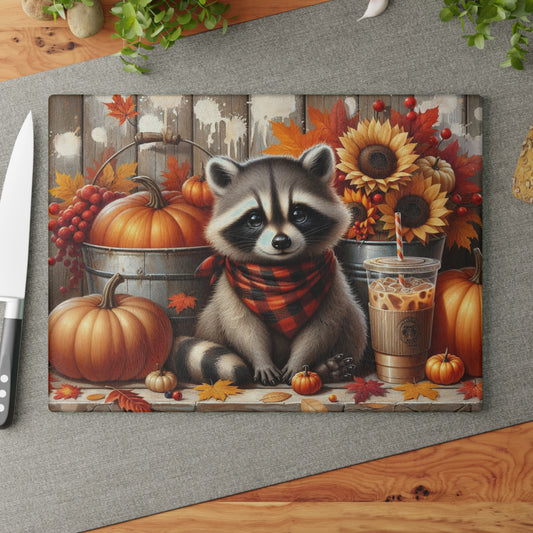 🦝 Autumn Raccoon Cutting Board – Cozy Fall Charm for Your Rustic Kitchen