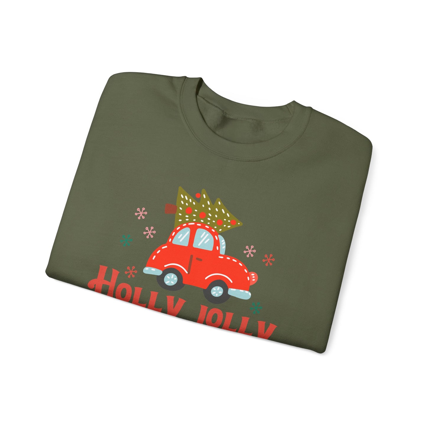 🎄🚗 Holly Jolly Vibes Crewneck – Cute Red Car & Tree Graphic
