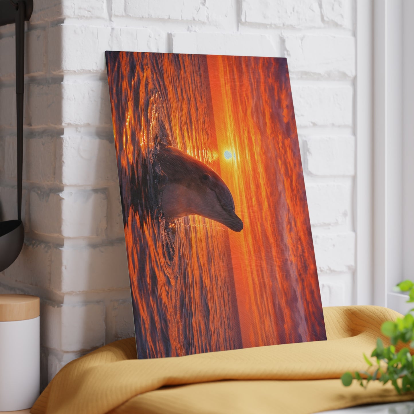 Dolphin Sunset Glass Cutting Board – Ocean Serenity Coastal Kitchen Decor