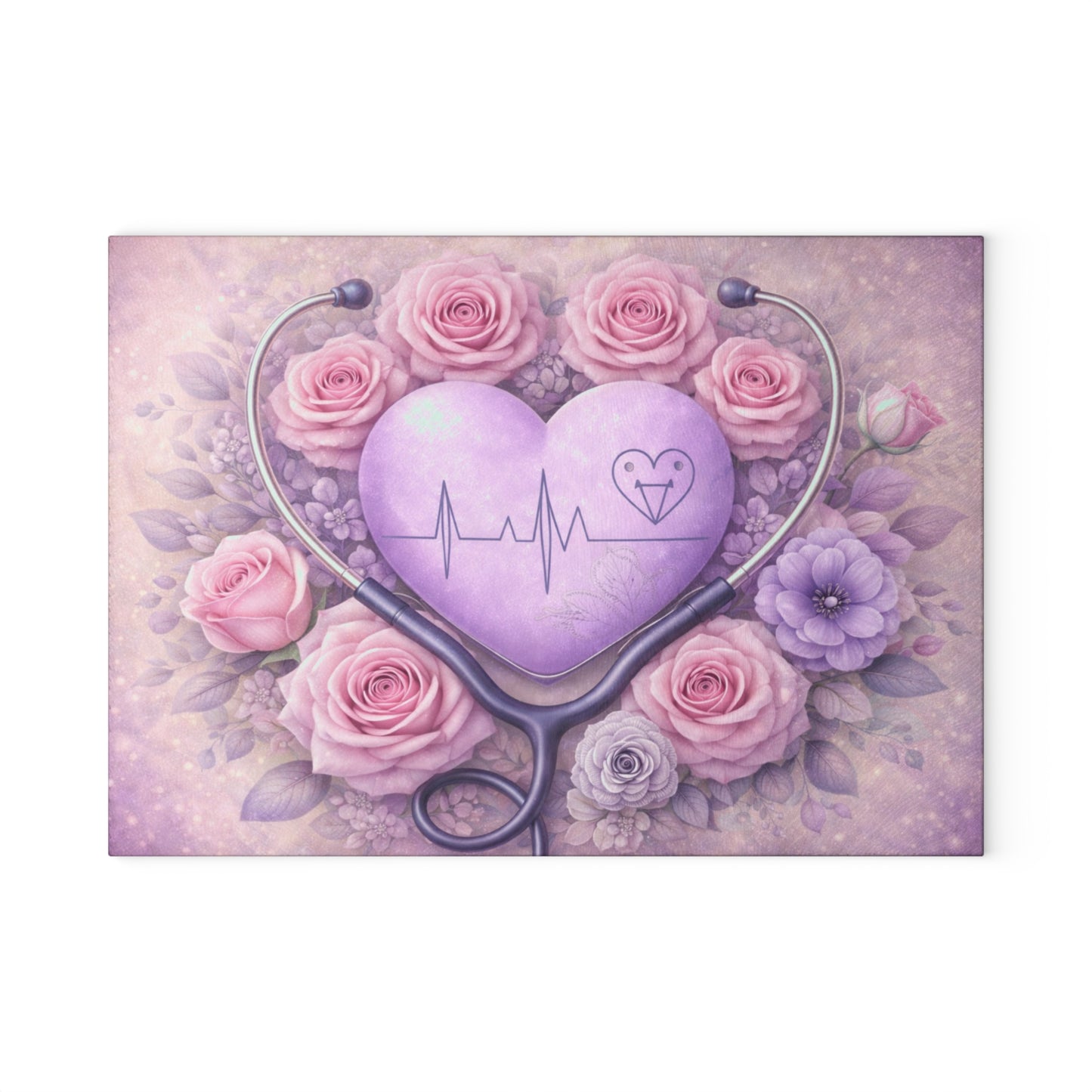 Nurse Heartbeat Floral Glass Cutting Board – Medical Appreciation Kitchen Art