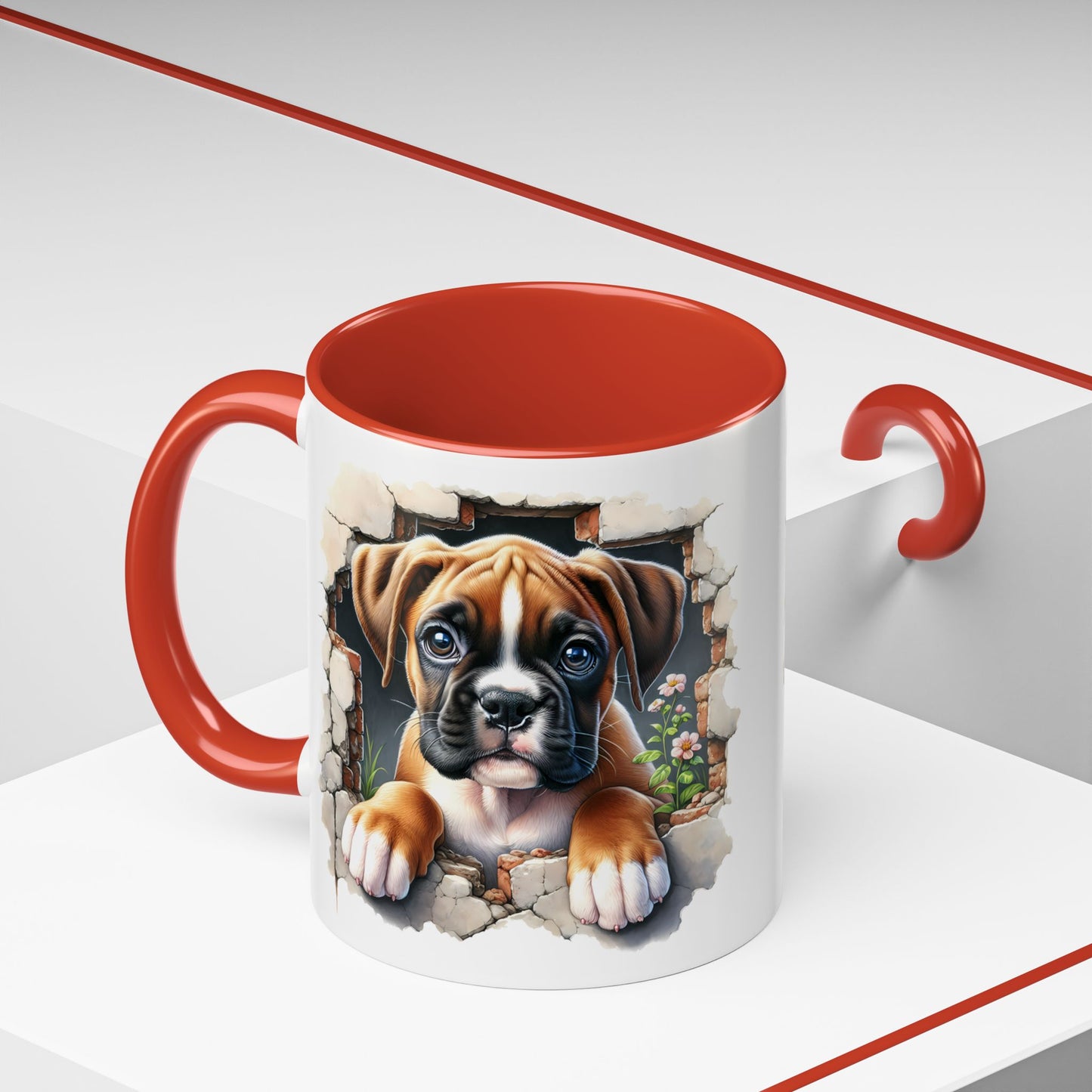 🐶☕ Boxer Puppy Peek Accent Mug – Adorable Dog Lover Gift ✨💛