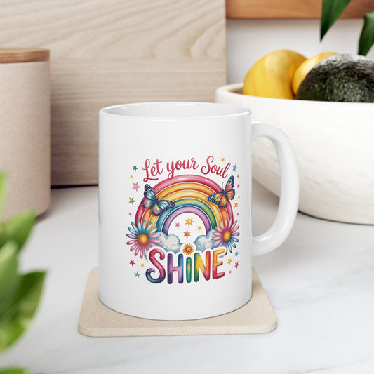 Taza motivacional arcoíris "Deja que tu alma brille"