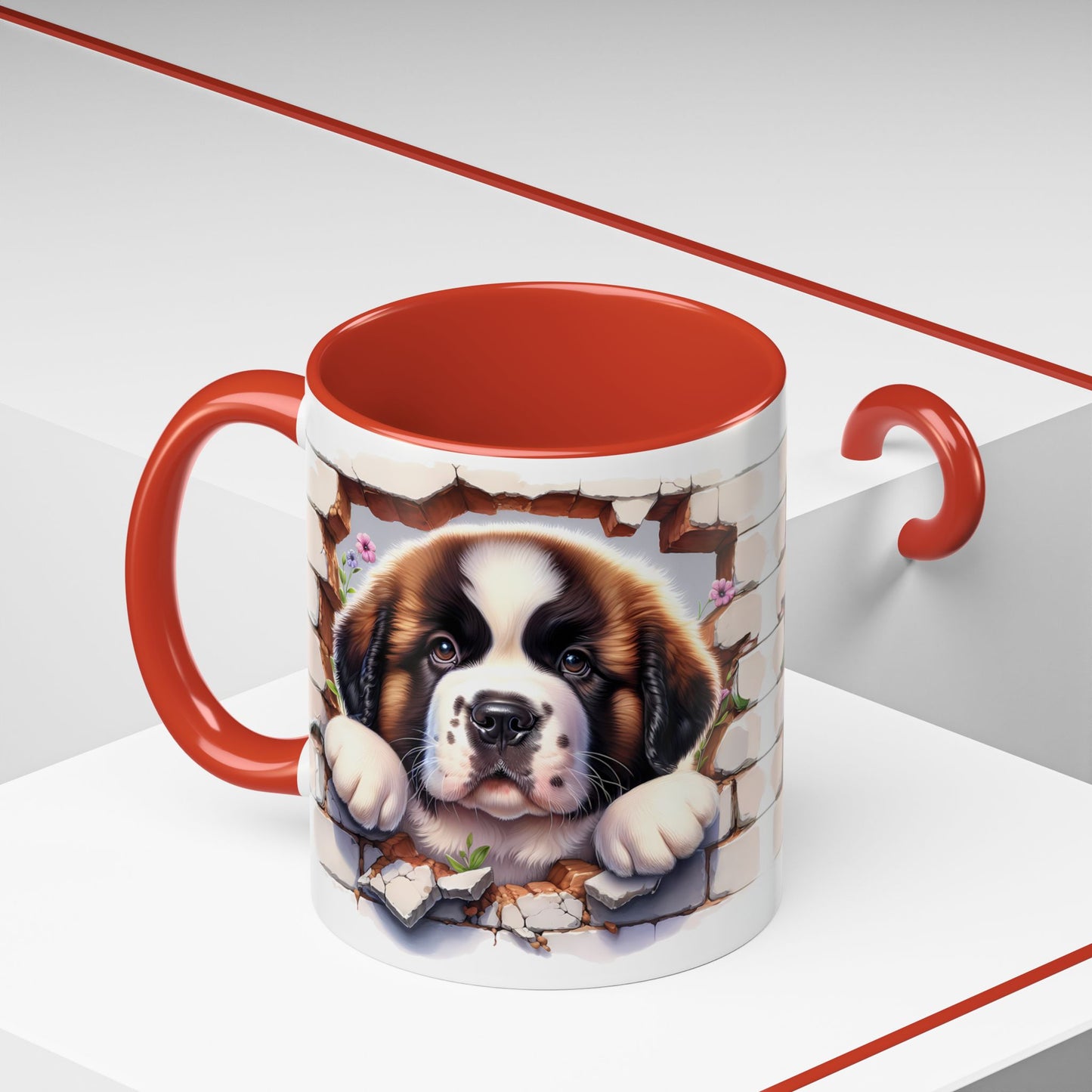 🐾☕ St. Bernard Puppy Peek Accent Mug – Gentle Giant Pup Lover Gift ✨❤️
