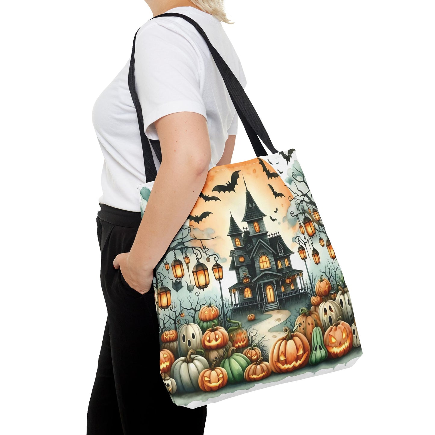 🏚️ Haunted House Halloween Tote Bag – Spooky Nights & Pumpkin Delights 🎃🖤