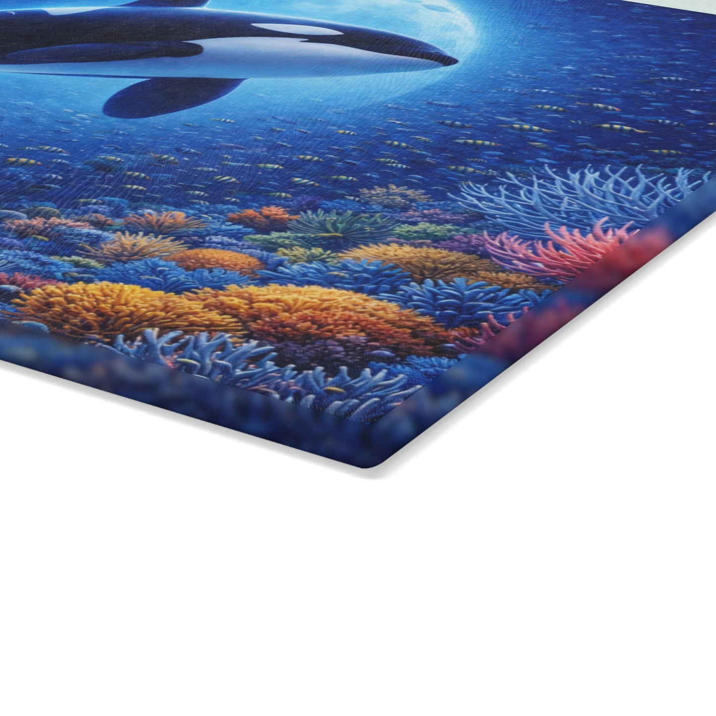 Moonlit Orca Glass Cutting Board – Majestic Ocean Night Artwork