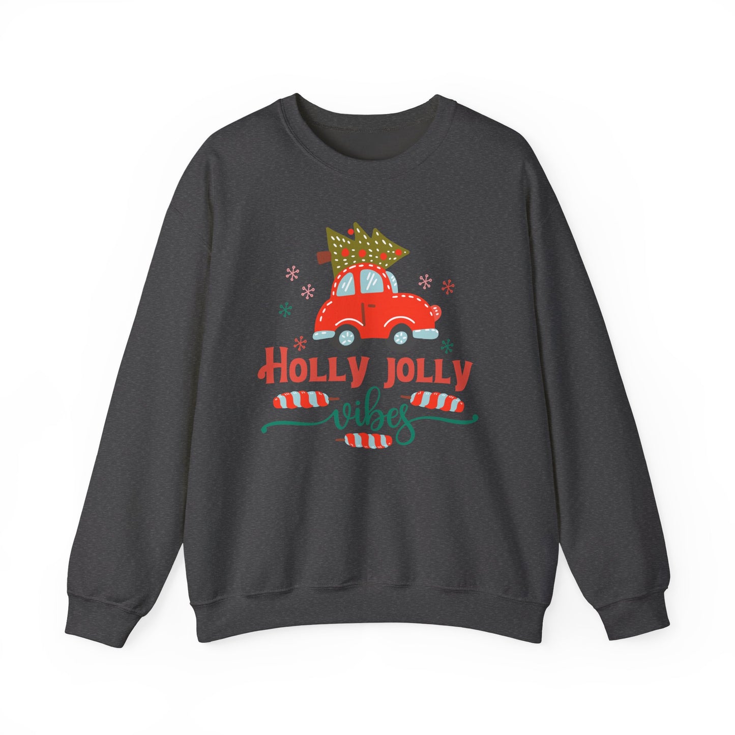 🎄🚗 Holly Jolly Vibes Crewneck – Cute Red Car & Tree Graphic