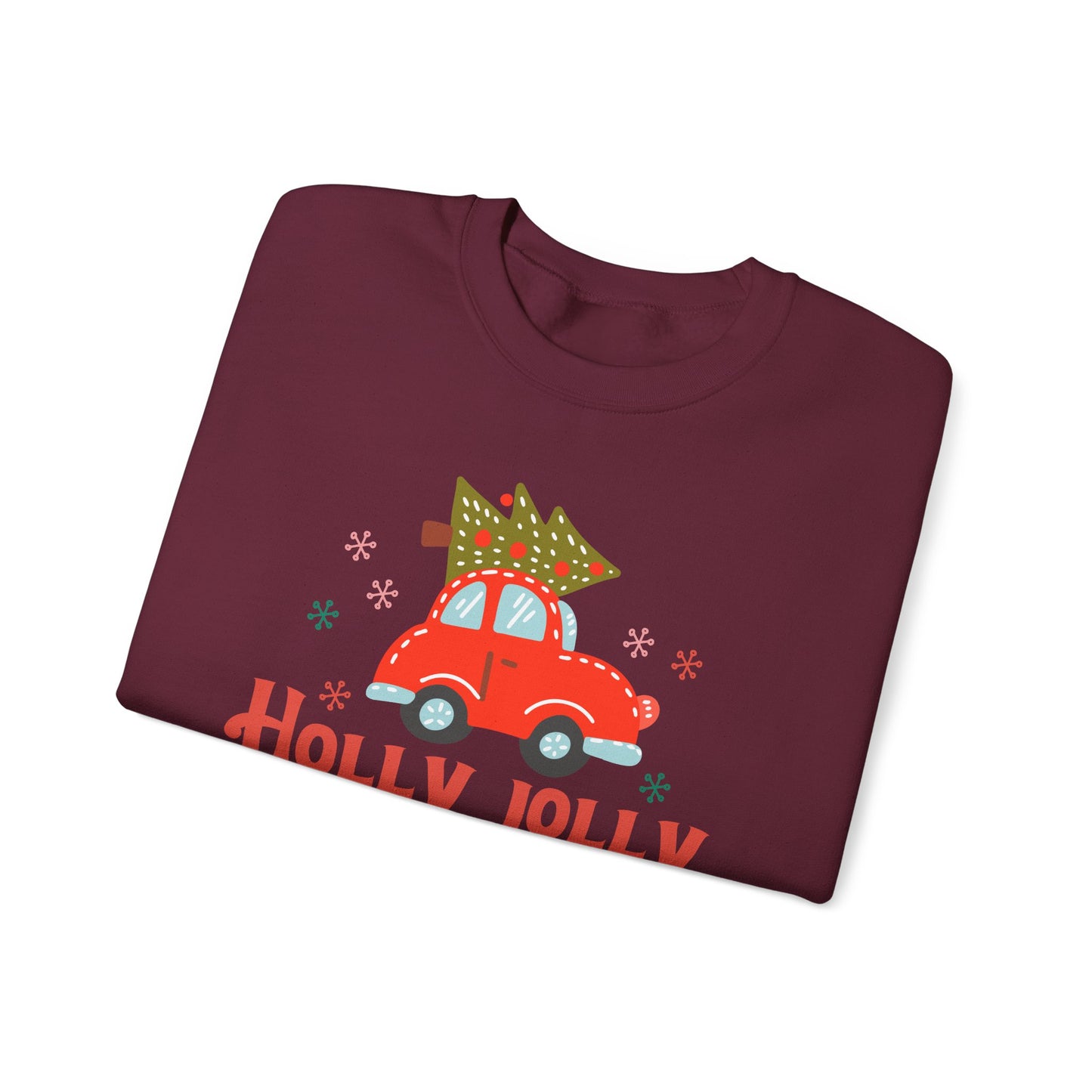 🎄🚗 Holly Jolly Vibes Crewneck – Cute Red Car & Tree Graphic
