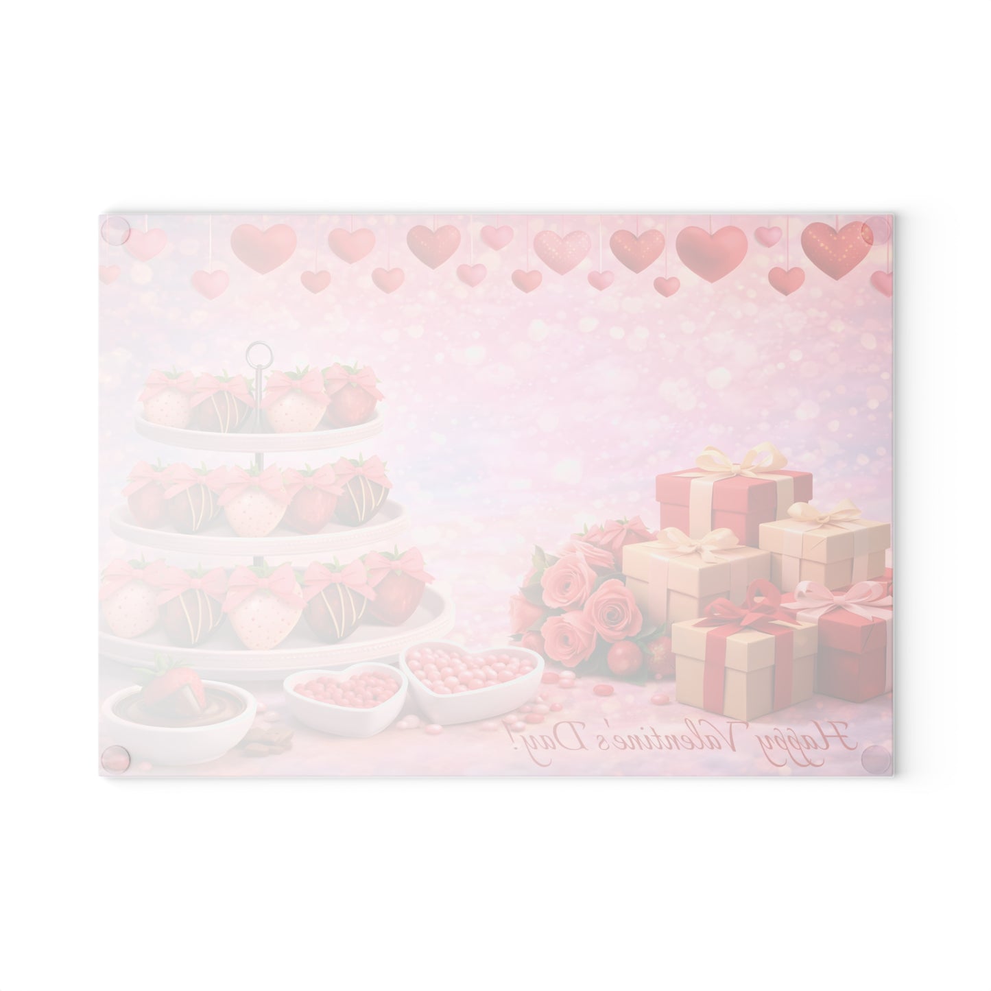 Chocolate-Covered Strawberry Valentine Glass Cutting Board – Personalized Romantic Dessert Display