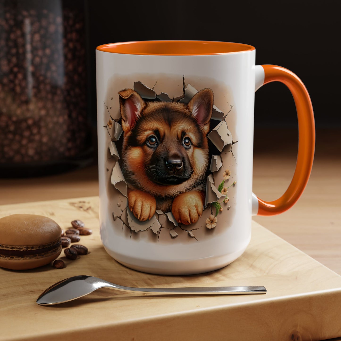 🐾☕ German Shepherd Puppy Peek Accent Mug – Loyal Pup Lover Gift ✨🖤