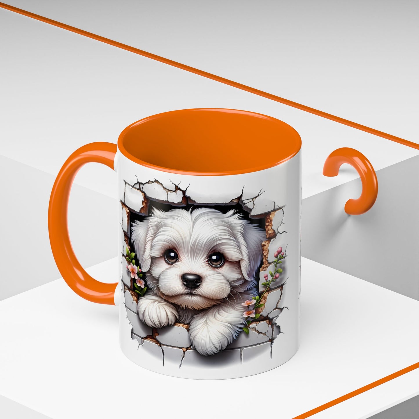 🎀🐶 Maltese Puppy Accent Mug – Cute Peek-Through Dog Design for Animal Lovers ☕💖