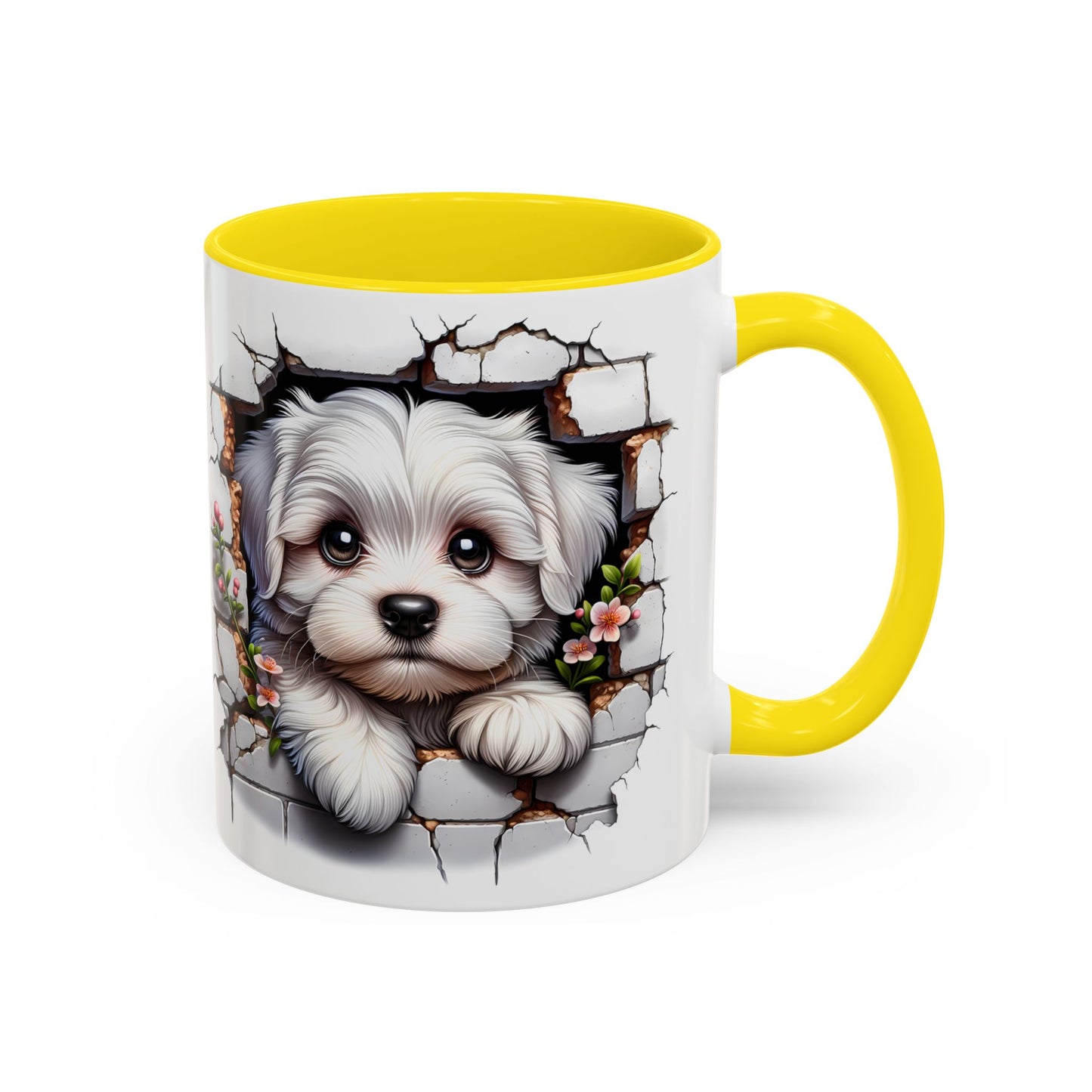 🎀🐶 Maltese Puppy Accent Mug – Cute Peek-Through Dog Design for Animal Lovers ☕💖