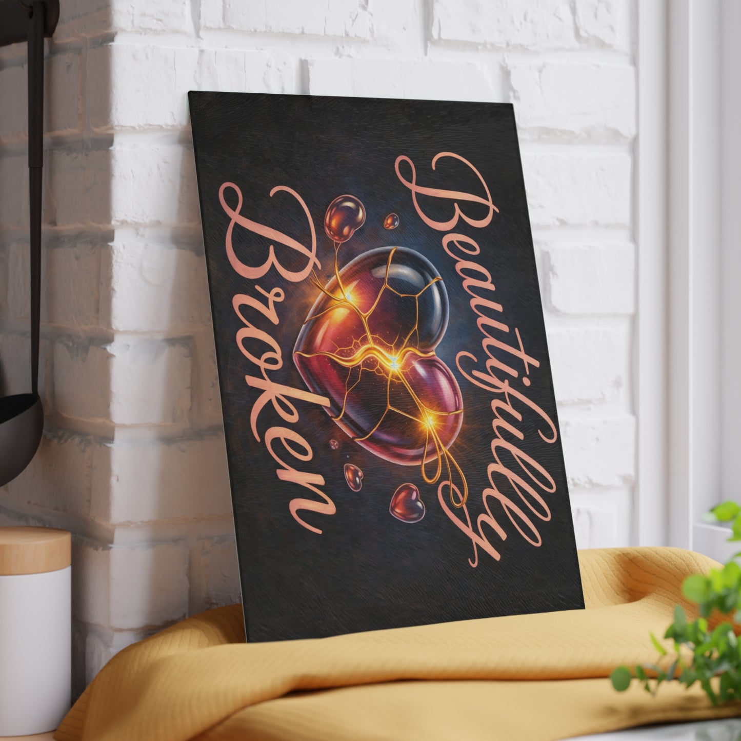 Golden Heart Resilience Glass Cutting Board – Kintsugi-Inspired Love & Strength Kitchen Decor