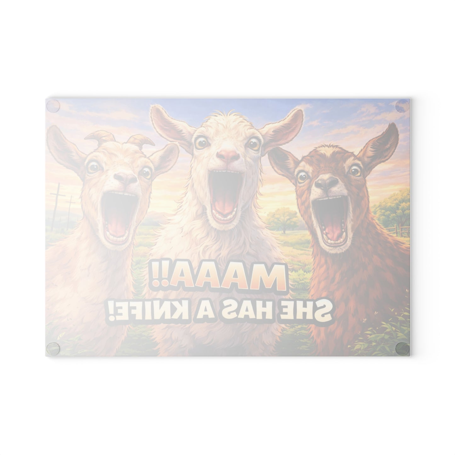 Maaa! She Has a Knife Glass Cutting Board – Funny Goat Farm Kitchen Art Display