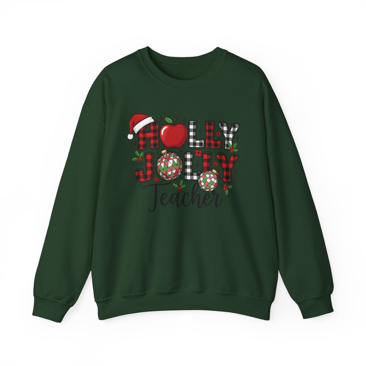 🍎✨ Holly Jolly Teacher Sweatshirt – Festive Classroom Cheer 🎄📚