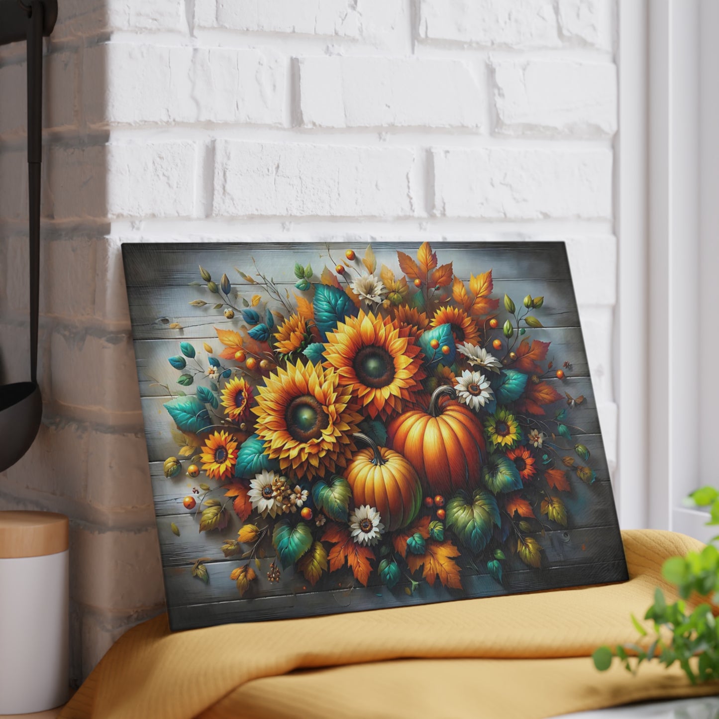 🌻🎃 Autumn Sunflower & Pumpkin Cutting Board – Rustic Harvest Charm for Your Kitchen 🍂✨
