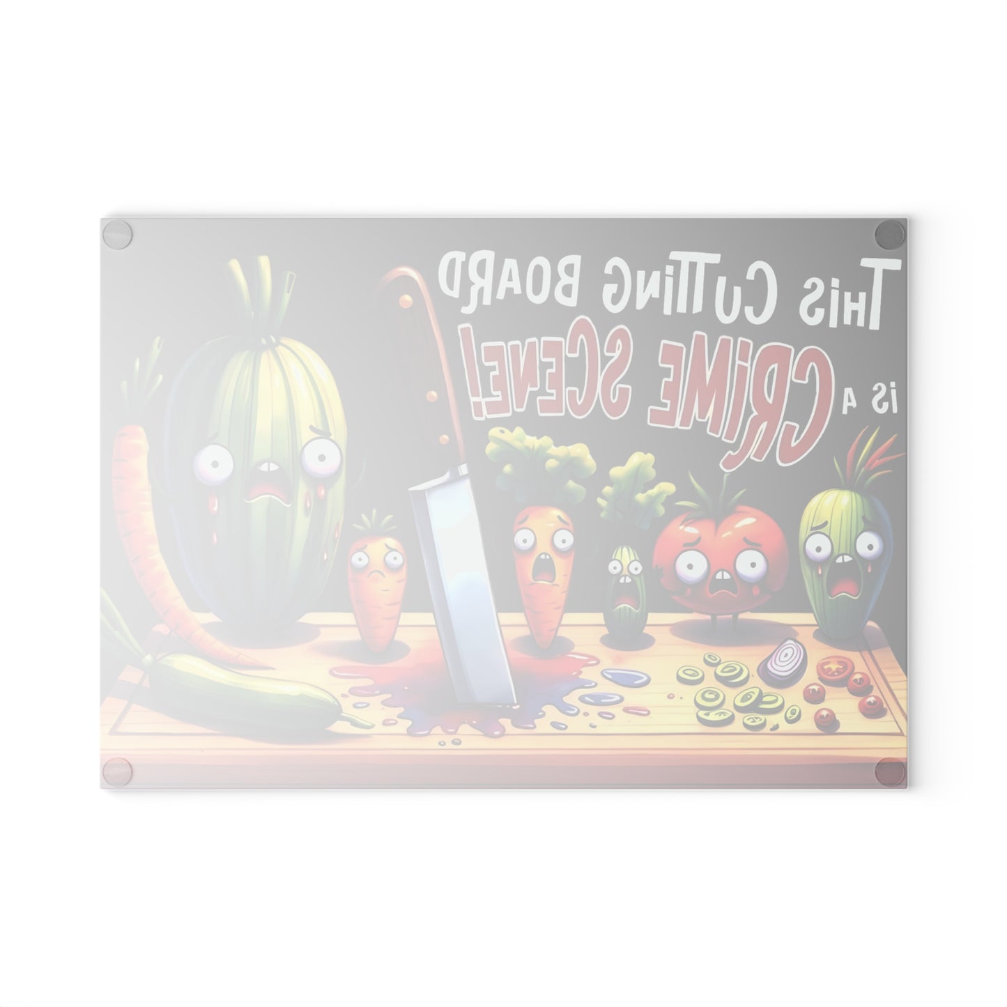 Tabla de cortar de vidrio para escena del crimen en la cocina: ¡Vegetales gritones y estilo asesino!