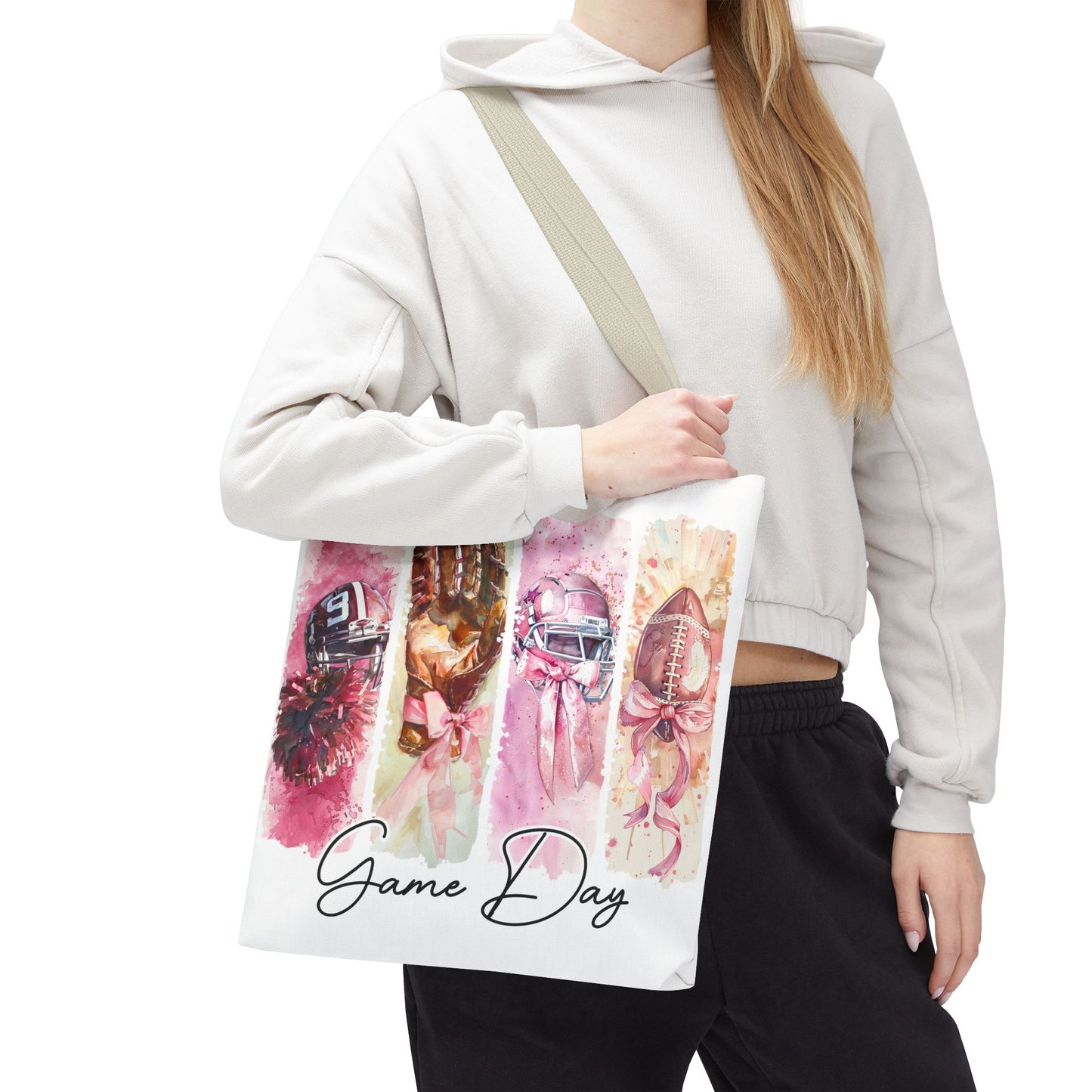 🏈 Game Day Pink Ribbon Tote Bag – Football & Pink Power 💖👜