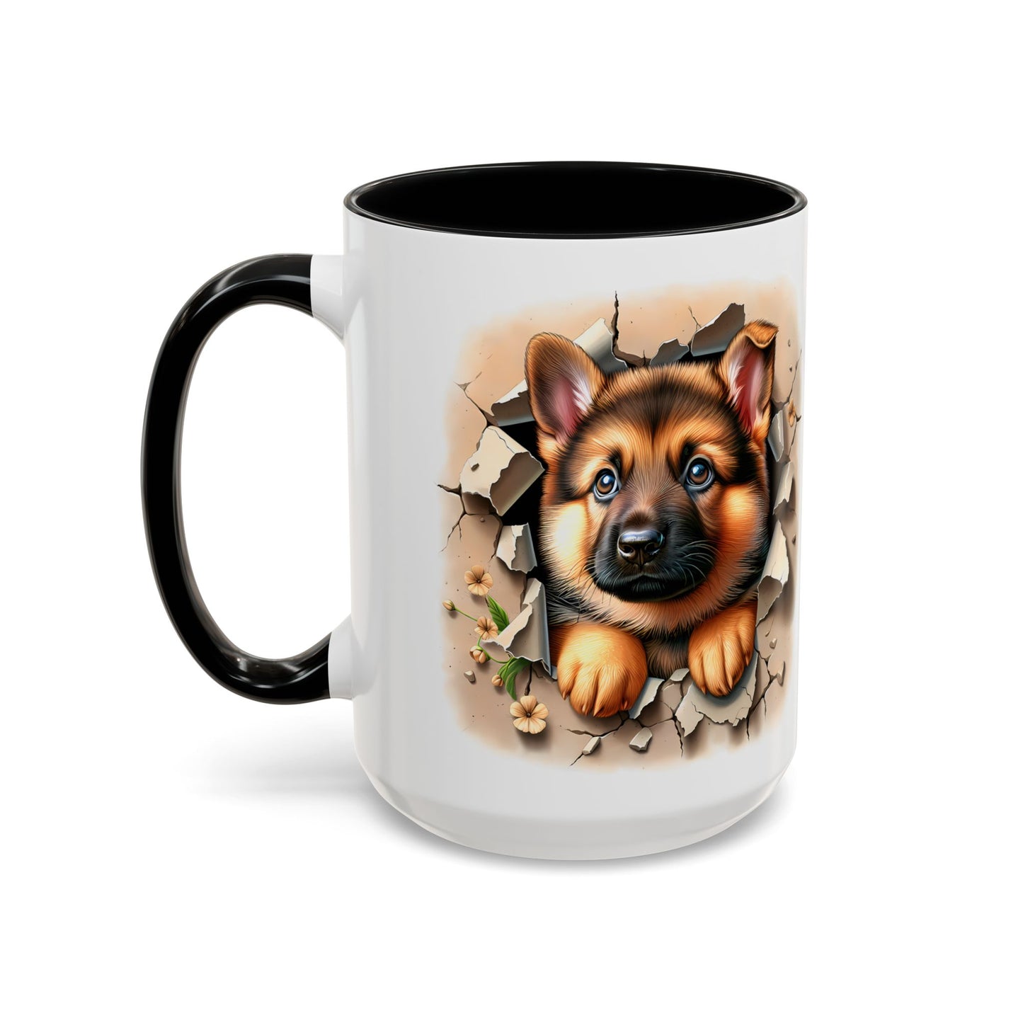 🐾☕ German Shepherd Puppy Peek Accent Mug – Loyal Pup Lover Gift ✨🖤