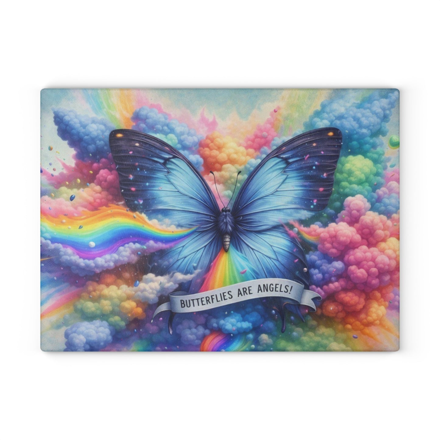 Butterflies Are Angels Glass Cutting Board – Rainbow Butterfly Inspirational Kitchen Art