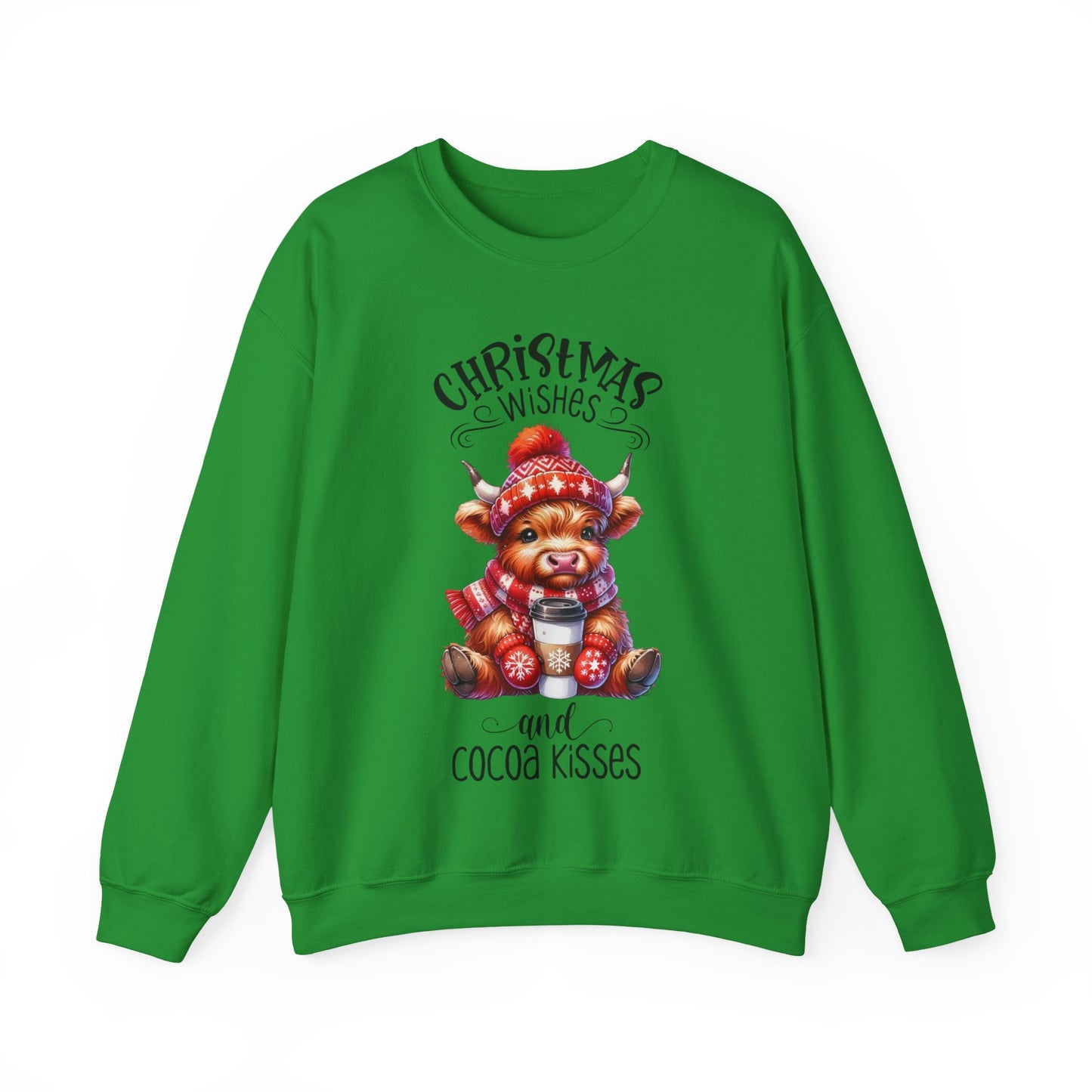 🎄☕🐮 Christmas Wishes and Cocoa Kisses Sweatshirt – Cozy Highland Cow Holiday Sweater ❄️❤️