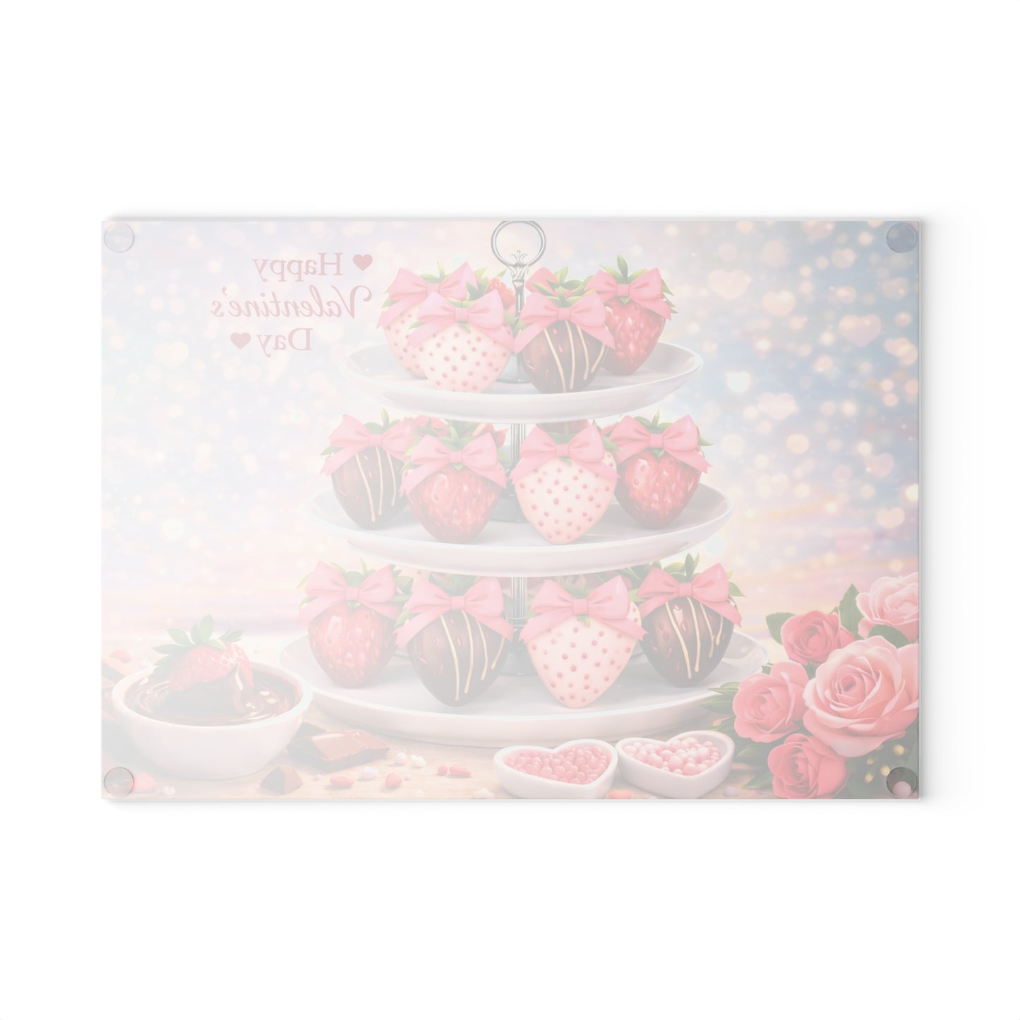 Chocolate-Covered Strawberry Valentine Glass Cutting Board – Romantic Dessert Display & Kitchen Accent