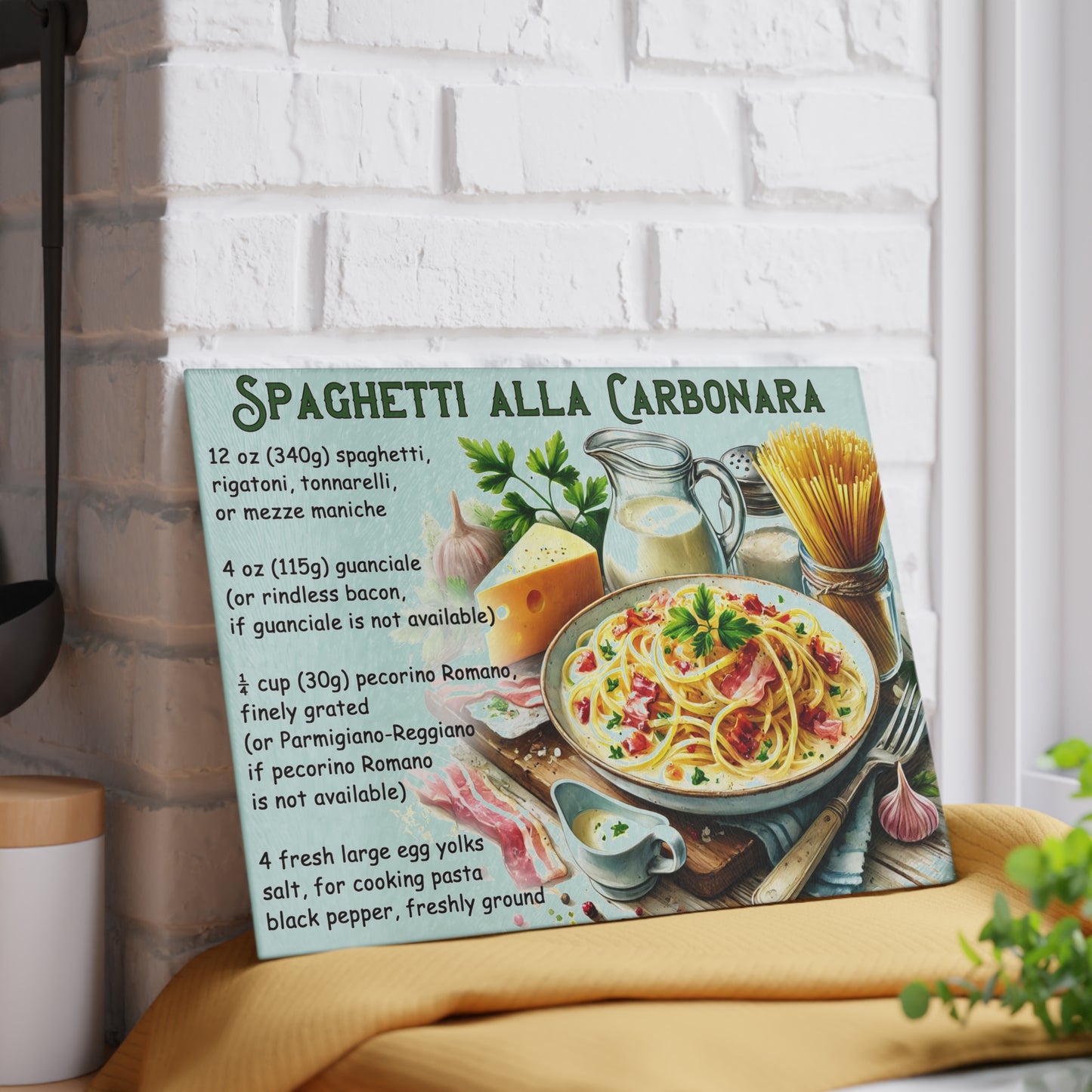 🍝 Spaghetti alla Carbonara – Classic Italian Recipe Glass Cutting Board