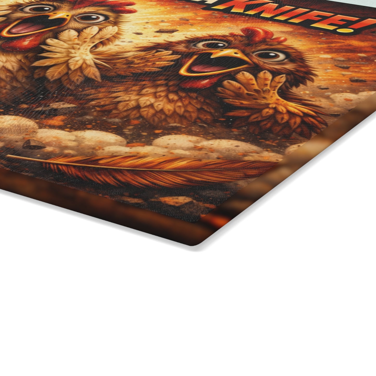 RUN! She’s Got a Knife Glass Cutting Board – Explosive Farmhouse Chicken