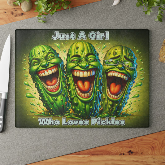 Just a Girl Who Loves Pickles Glass Cutting Board – Funny Pickle Kitchen Decor