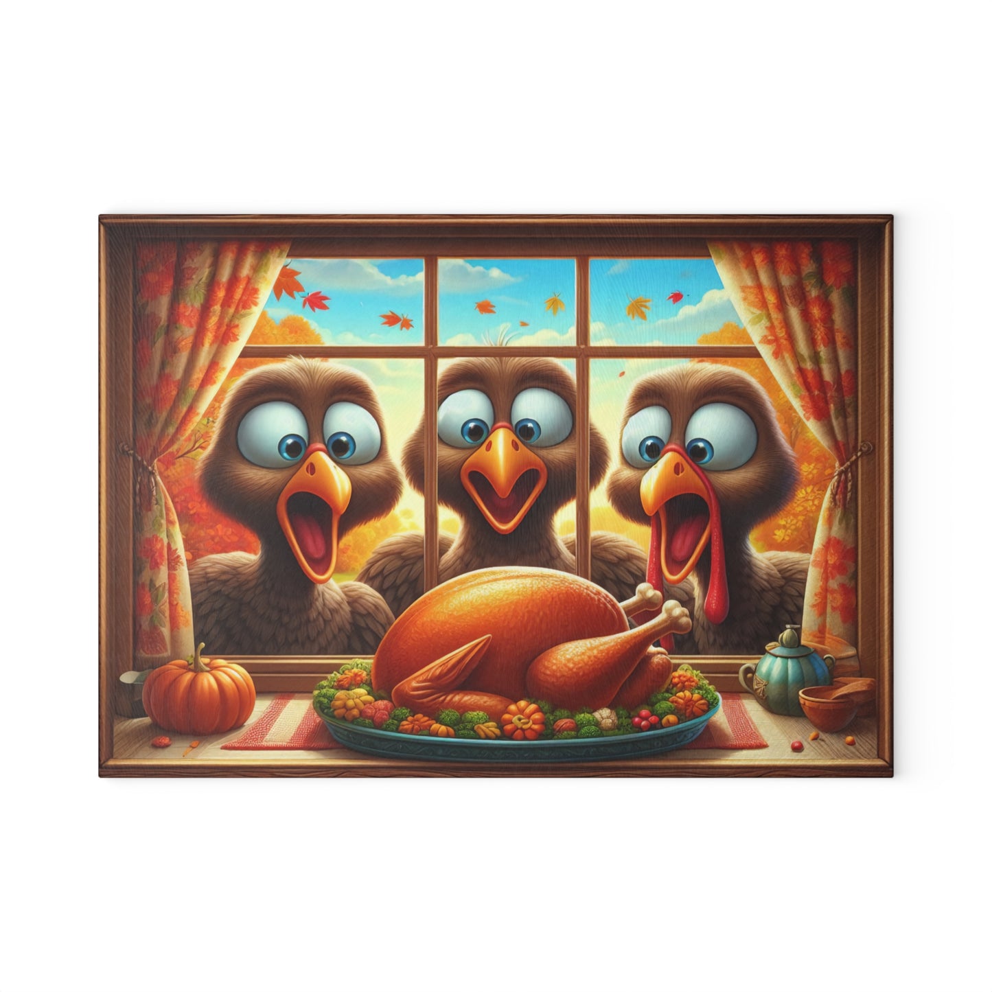 😂🦃 Funny Thanksgiving Turkeys Cutting Board – Gobble Squad at the Window