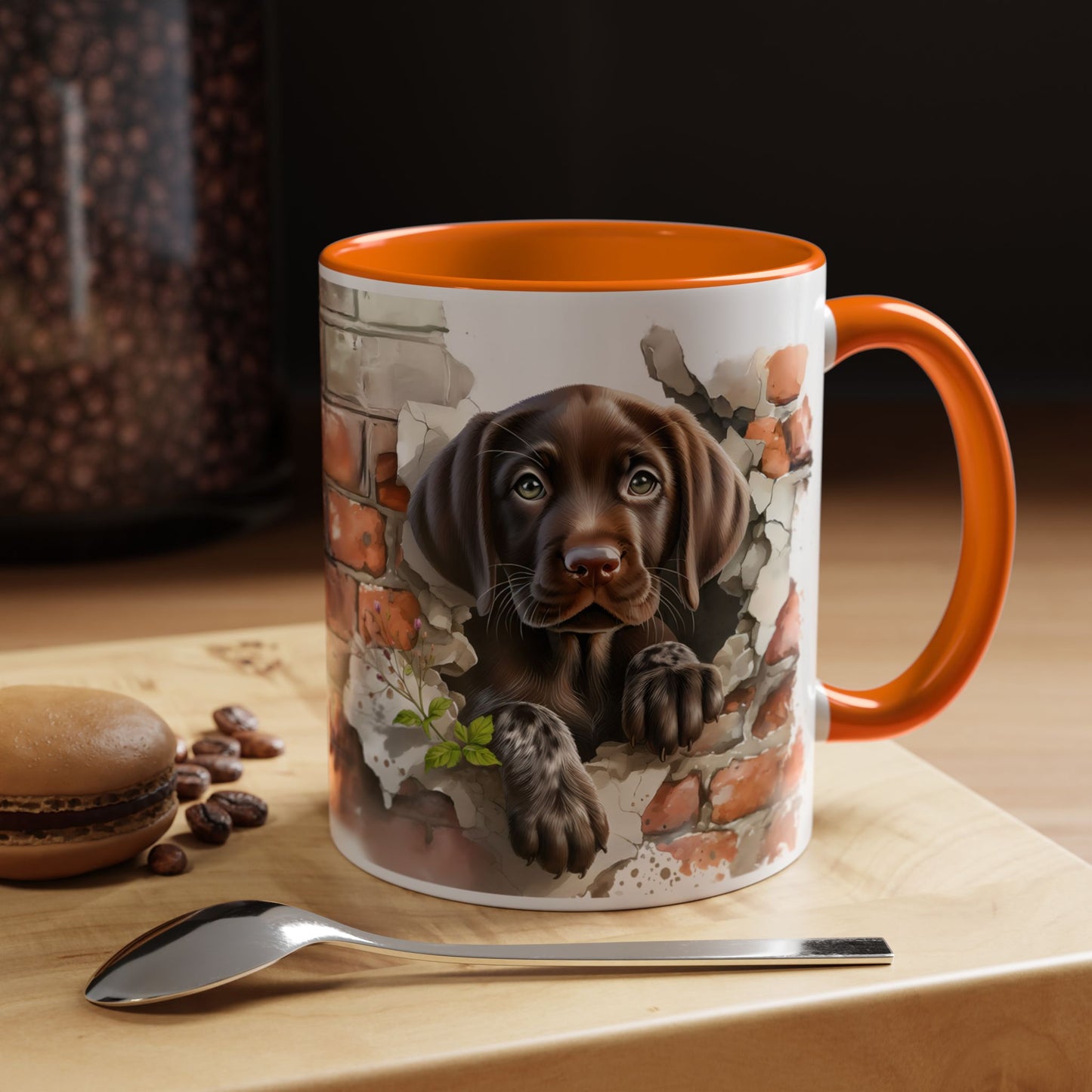 🐶🍫 Chocolate Lab Puppy Accent Mug – Sweet Brown Pup Coffee Cup ☕💛