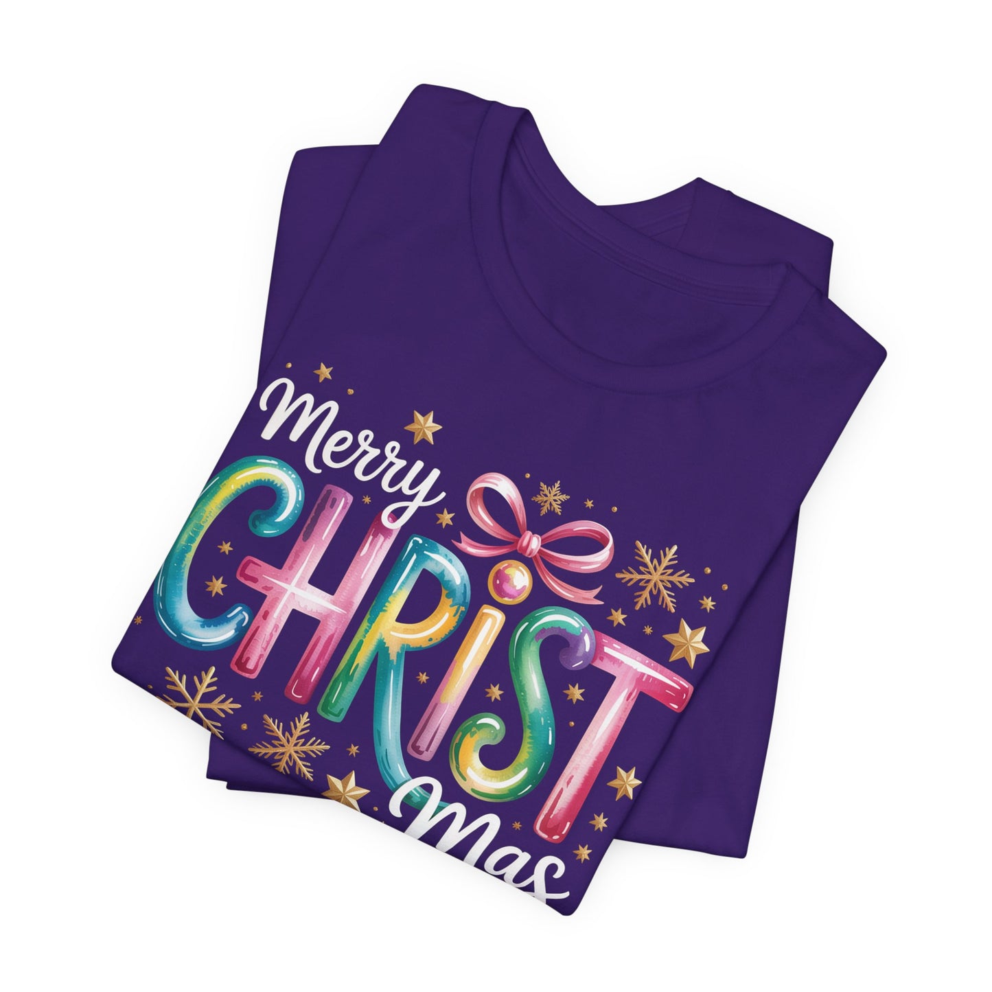 🎄✨ Merry Christmas Glow Lettering T-Shirt – Festive & Bright Holiday Style 🎁🌟