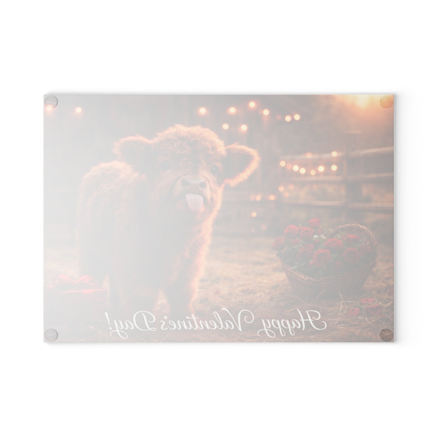 Valentine Highland Calf Glass Cutting Board – Cozy Farmhouse Love Kitchen Décor