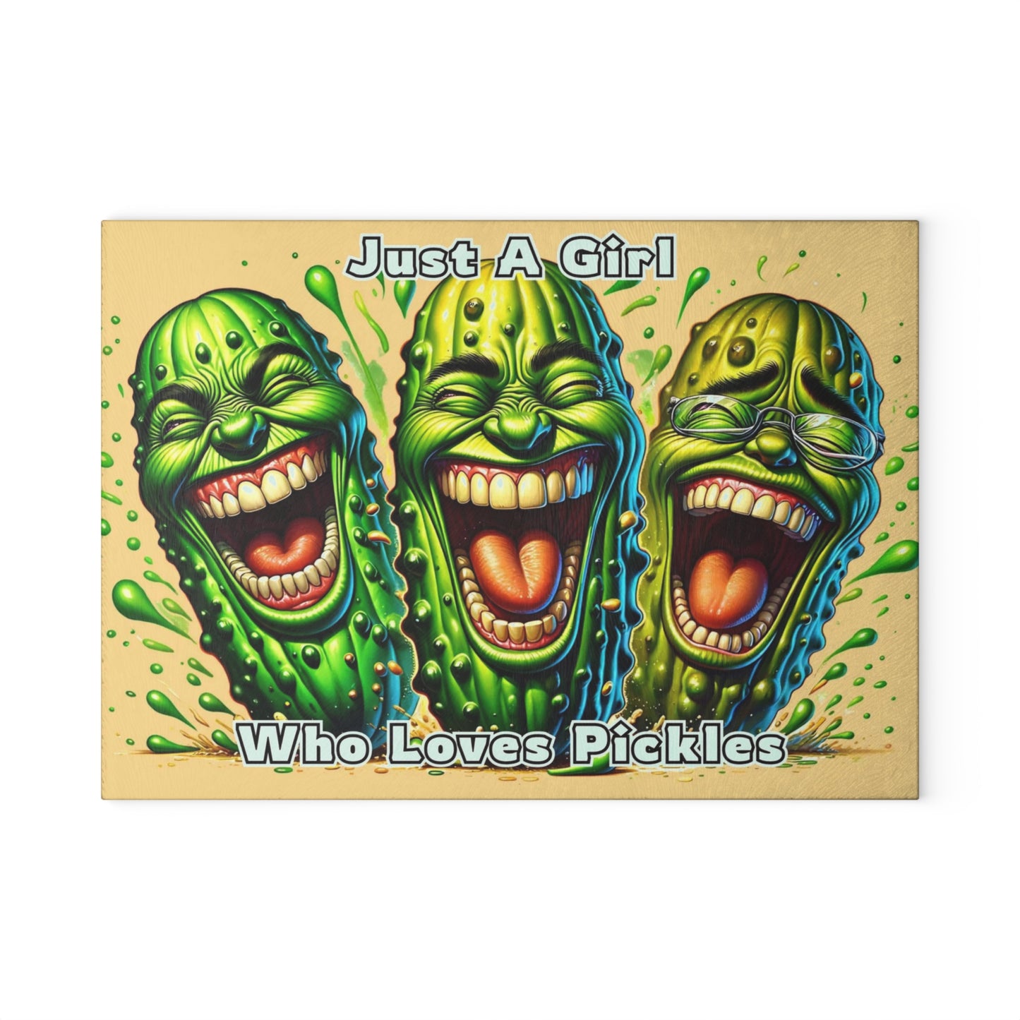 🥒💚 “Just a Girl Who Loves Pickles” Glass Cutting Board – Cozy Charm for Your Kitchen