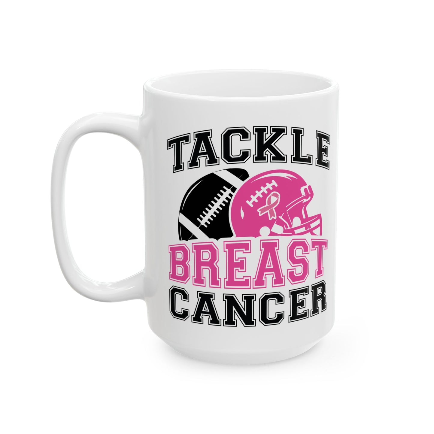🏈🎀 Tackle Breast Cancer Mug – Football Strength Meets Awareness 💗