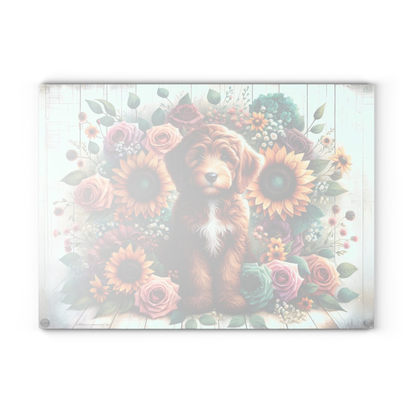 🐶🌻 “Sunflower Pup” Glass Cutting Board – Bright, Happy Farmhouse Vibes for Your Kitchen