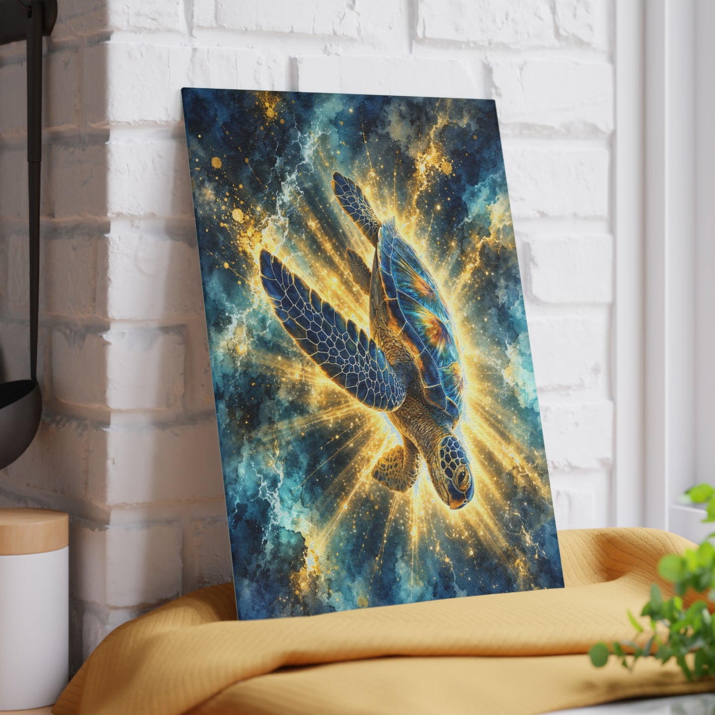Radiant Sea Turtle Glass Cutting Board – Luminous Ocean Wildlife Art