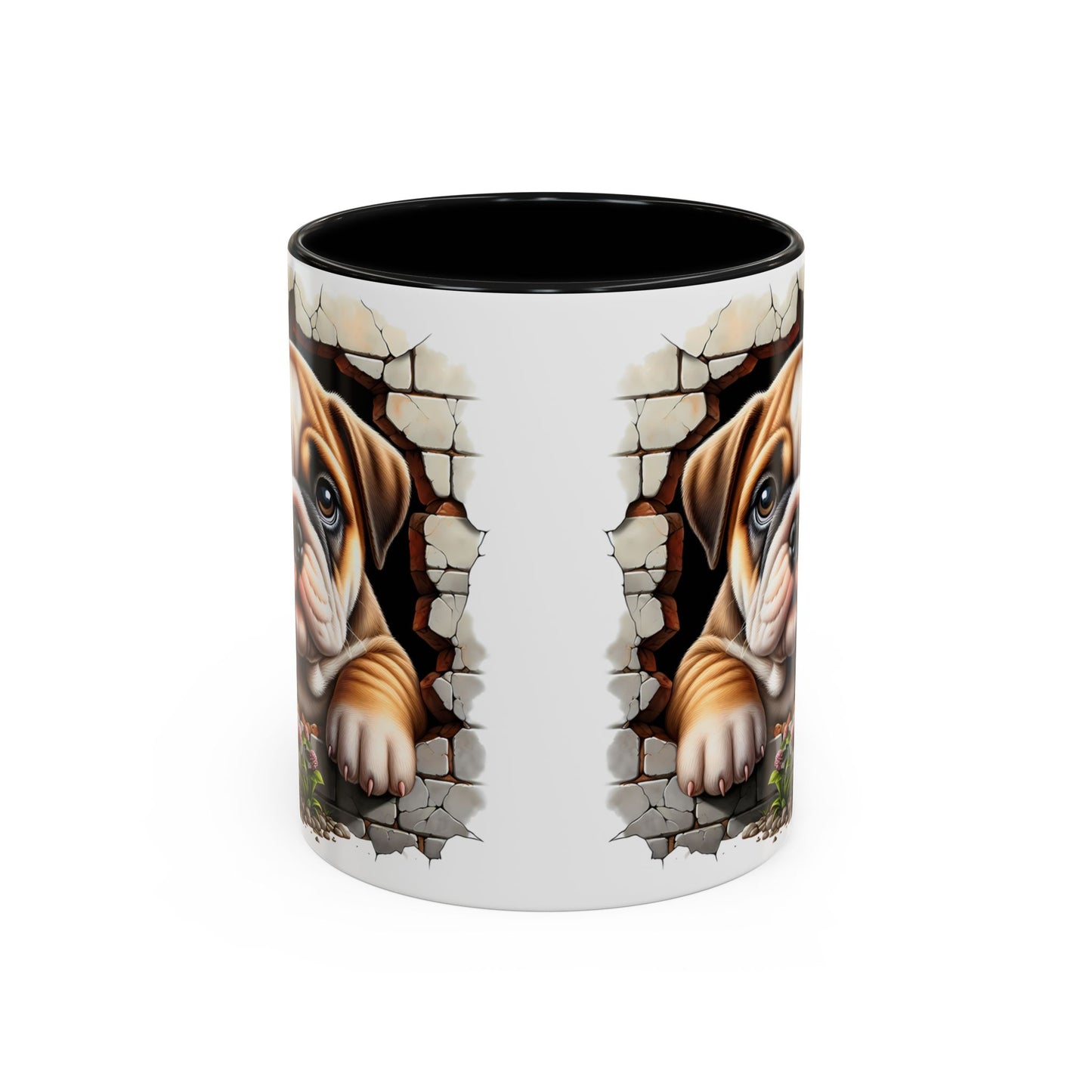 🎀🐶 English Bulldog Puppy Accent Mug – Cute Peek-Through Dog Design for Animal Lovers ☕💖