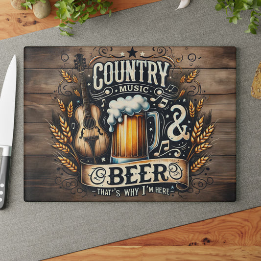 🍺🎸 Country Music & Beer Cutting Board – Rustic Pub Vibes for Kitchen & Bar 🌾🎶