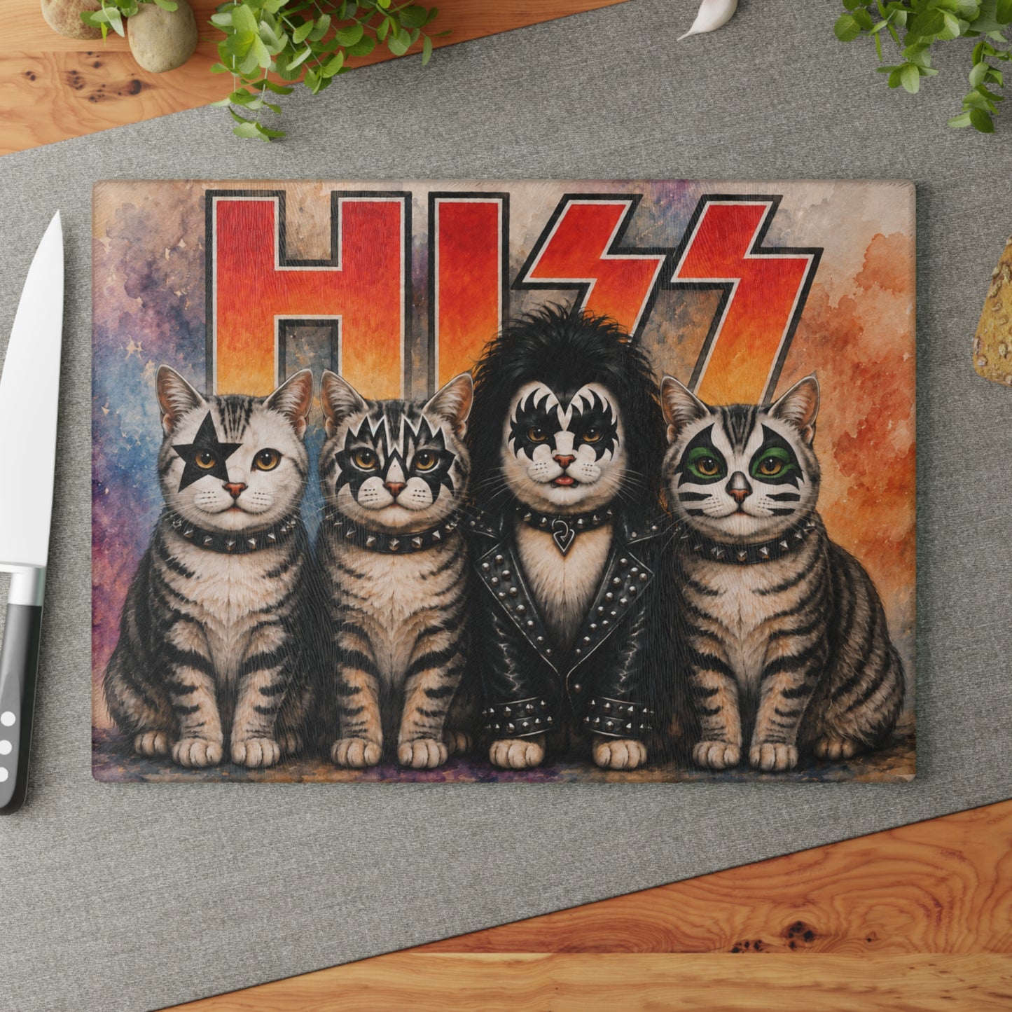 Hissing Cats Glass Cutting Board – Funny Cat Artwork for Cat Lovers