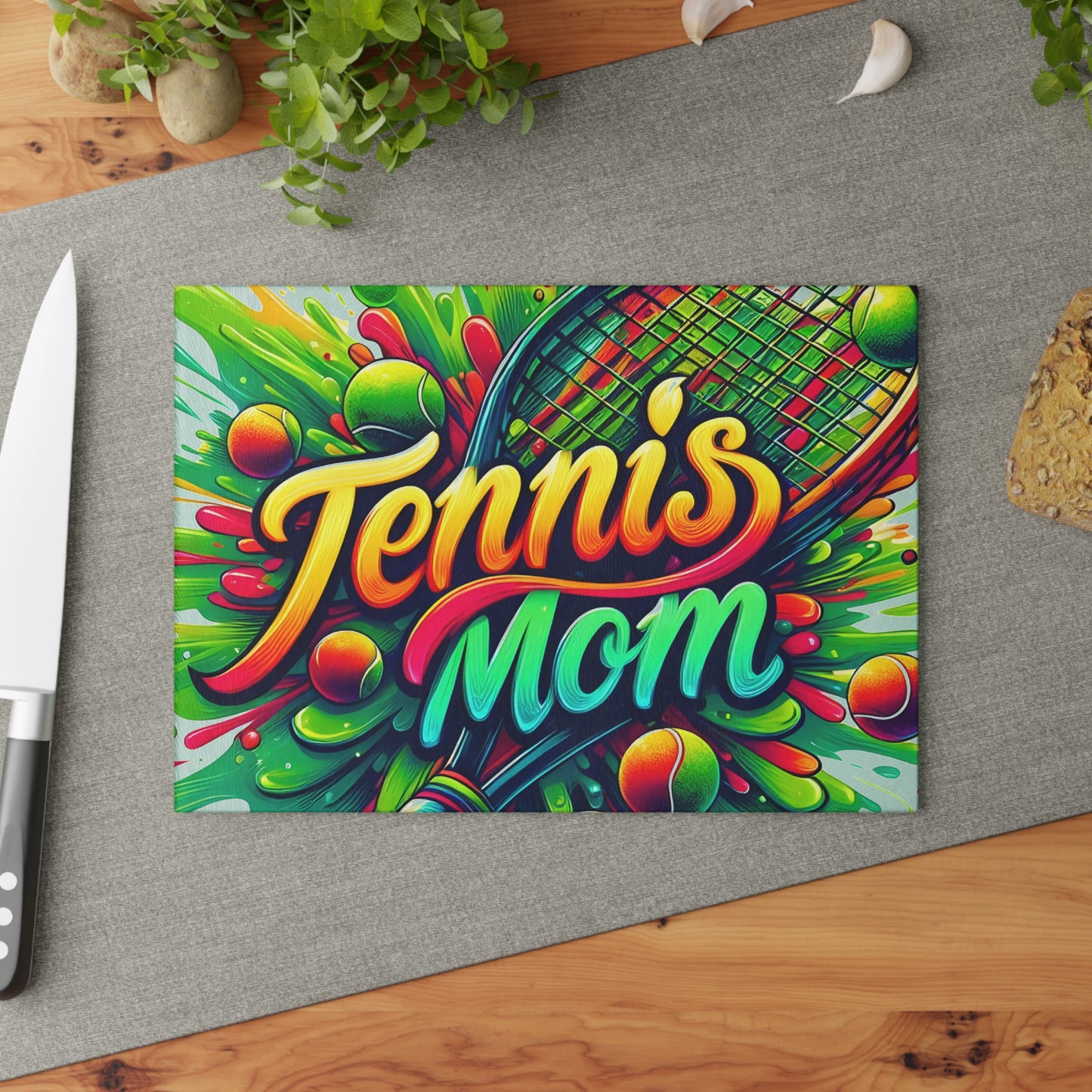 🎾 Tennis Mom Cutting Board – Colorful Splash for Your Kitchen 🎨