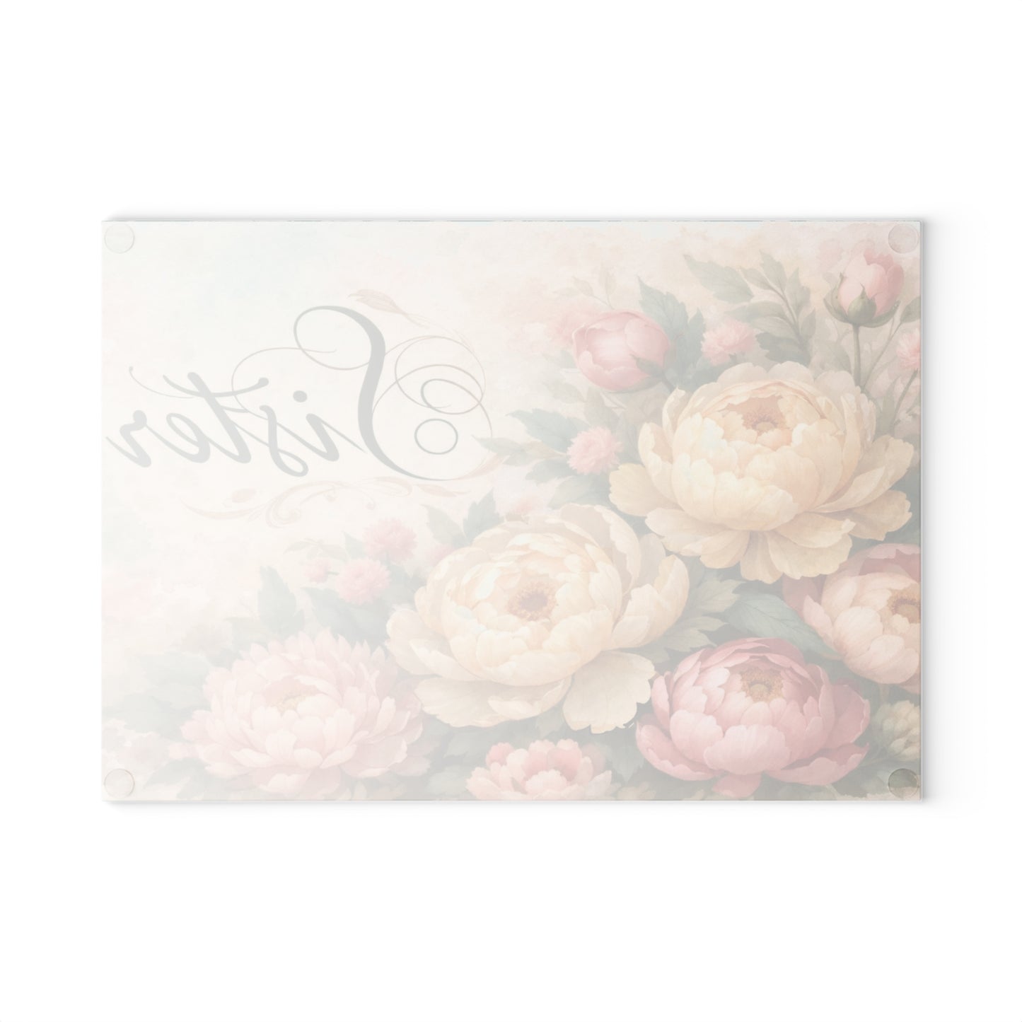 Sister Floral Glass Cutting Board – Elegant Kitchen Gift for Her