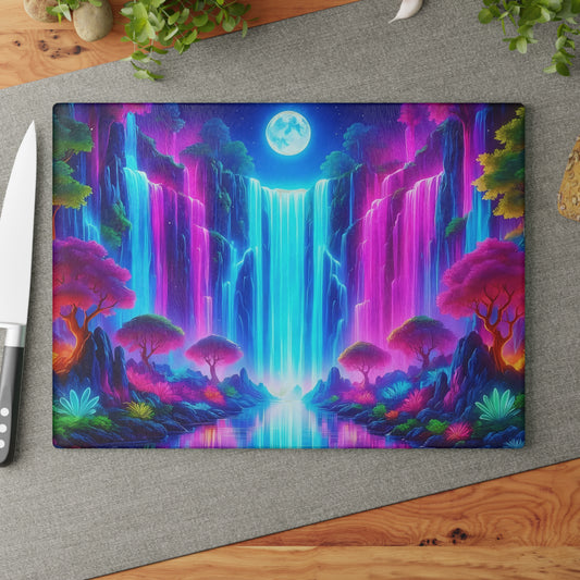 Tabla de cortar con cascada de fantasía de neón: decoración de cocina llamativa y colorida para presentaciones de ensueño