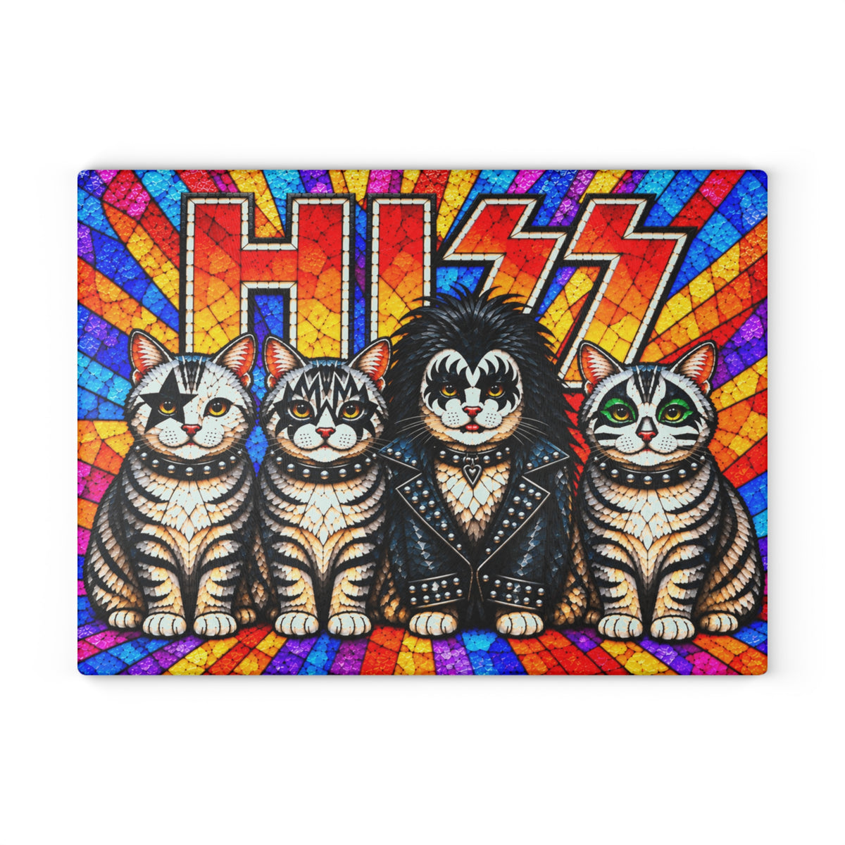 Hiss Cats Stained-Glass-Look Glass Cutting Board – Funny Rock Cats Kitchen Decor